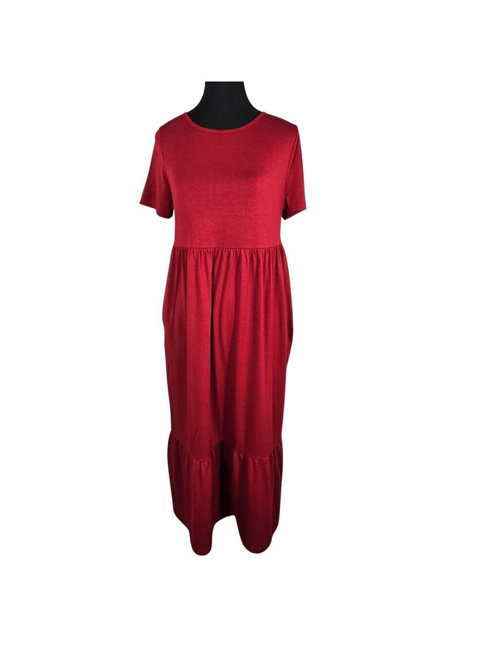 NWT | HUSKARY Wine Red Tiered Maxi Dress | Comfort Chic | Small